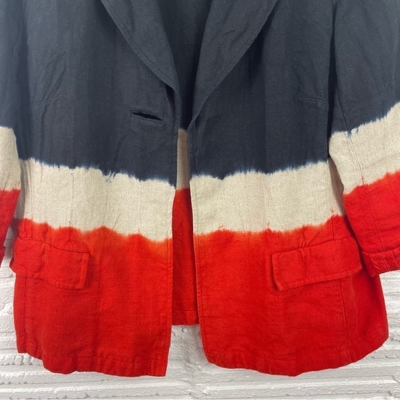 MICHAEL Michael Kors 100% Linen Blazer Notched Collar Red Tan Blue Striped 8 - Picture 3 of 16